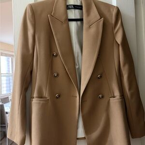 Zara Tan Double-Breasted Women's Blazer